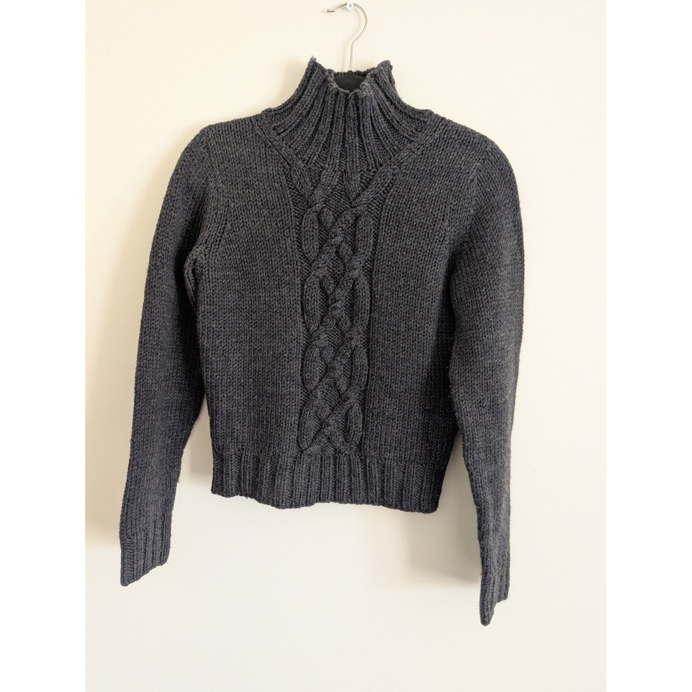 Banana Republic Womens XS 100% Wool Chunky Cable Knit mock Neck Sweater Charcoal